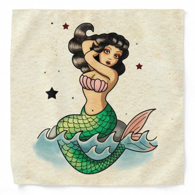 Beautiful Old School Mermaid Bandana (Front)