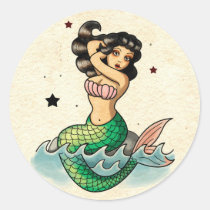 Beautiful Old School Mermaid Classic Round Sticker
