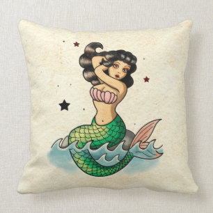 Beautiful Old School Mermaid Throw Pillow