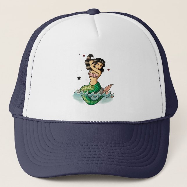 Beautiful Old School Mermaid Trucker Hat (Front)