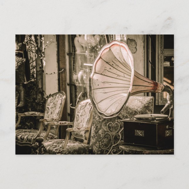 Beautiful Old Style Antique Phonograph Postcard (Front)