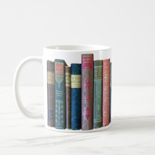 Beautiful old vintage books book spines coffee mug