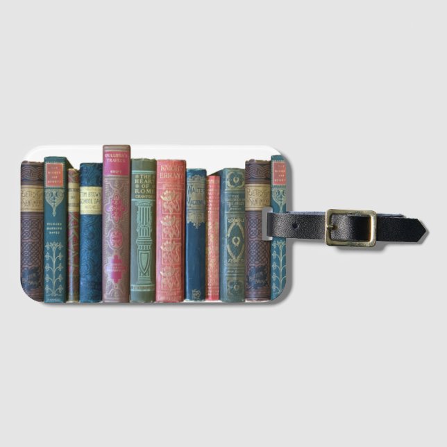 Beautiful old vintage books, book spines luggage tag (Front Horizontal)