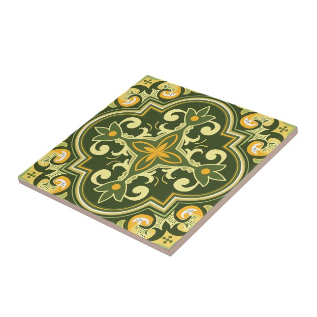 💚💛 Beautiful olive and yellow Azulejos  Ceramic Tile (Side)