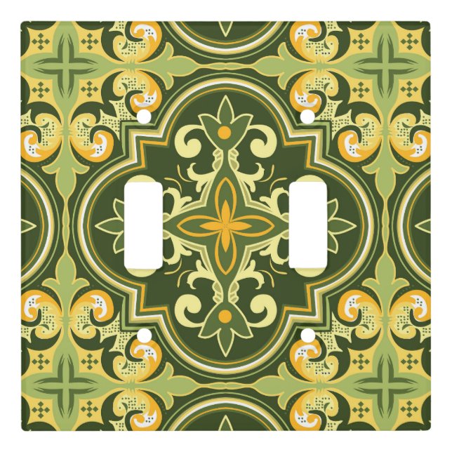 💚💛 Beautiful olive and yellow Azulejos  Light Switch Cover (Front)