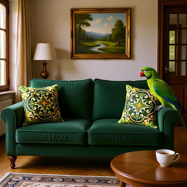 💚💛 Beautiful olive and yellow Azulejos  Throw Pillow (Beautiful olive and yellow Azulejos Throw Pillow)