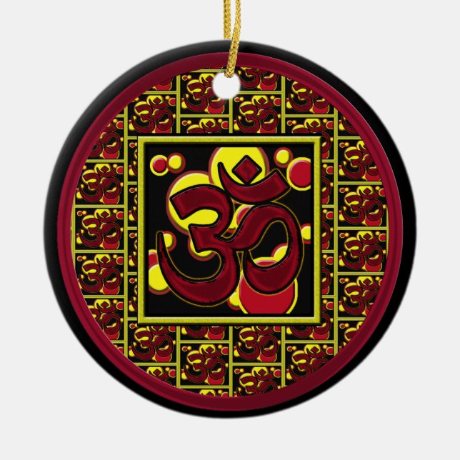 Beautiful Om Aum Symbol w/Circles and Squares Ceramic Ornament (Front)
