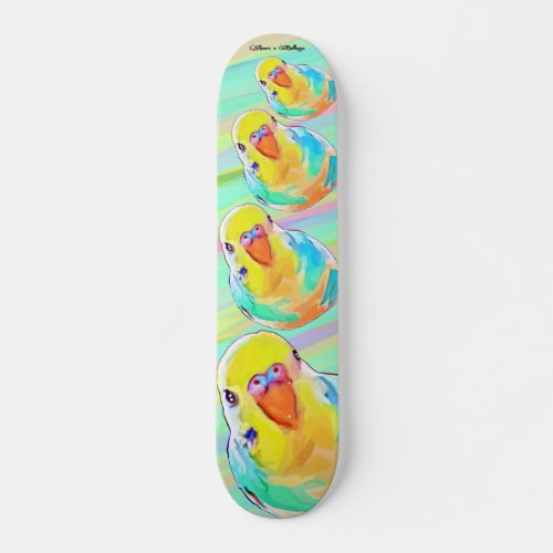 Beautiful ombre rainbow colorful budgie tropical skateboard