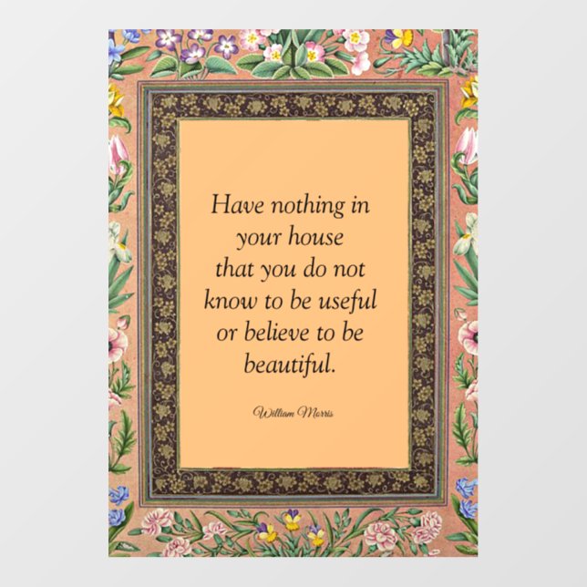 Beautiful or Useful, Wlliam Morris quotation, Wall Decal (Front)