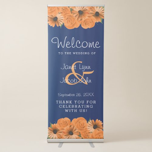 Beautiful Orange and Navy Blue Flowers  Retractable Banner