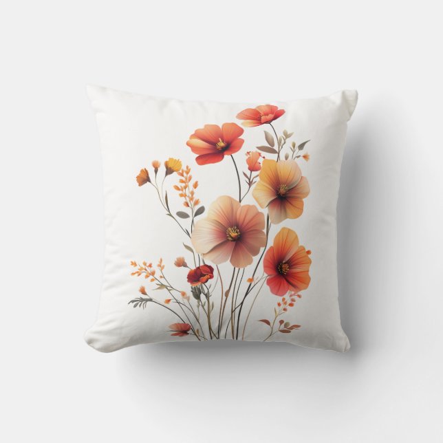 Beautiful Orange and Yellow Spring  Flowers Throw Pillow (Front)