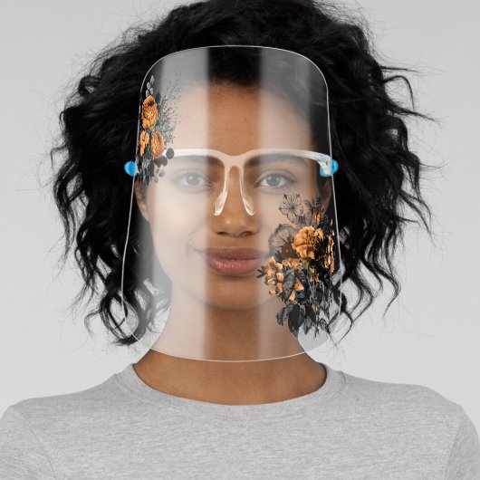 Beautiful Orange Black Rose Bouquet Halloween Face Shield (Insitu)