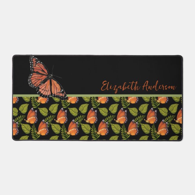 Beautiful Orange Butterfly Pattern with Name Desk Mat (Front)