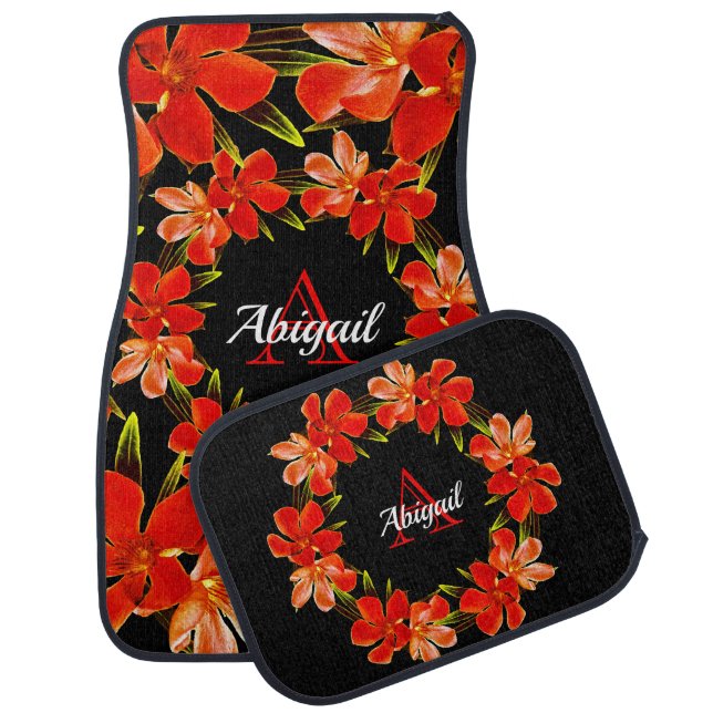 Beautiful Orange Floral | Personalized Car Mats (Set)