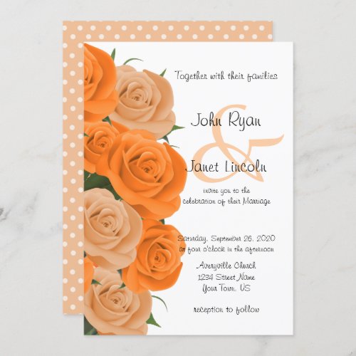 Beautiful Orange Floral Rose Flower Wedding Invitation