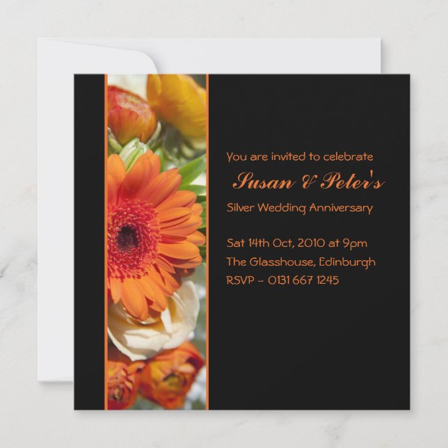 Beautiful Orange Flower Anniversary Invitation (Front)