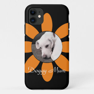 Beautiful Orange Flower Frame Cute Puppy Dog Black iPhone 11 Case