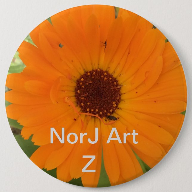 Beautiful orange flower on button design by NorJ A (Front)