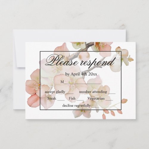 Beautiful orange green floral watercolor blossoms  RSVP card