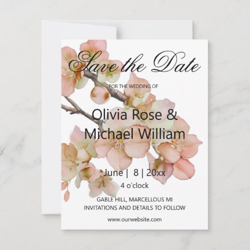 Beautiful orange green floral watercolor blossoms  save the date