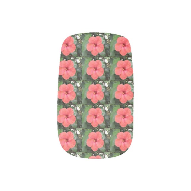 Beautiful Orange Hibiscus Flower False Nails Minx Nail Wraps (Right Thumb)