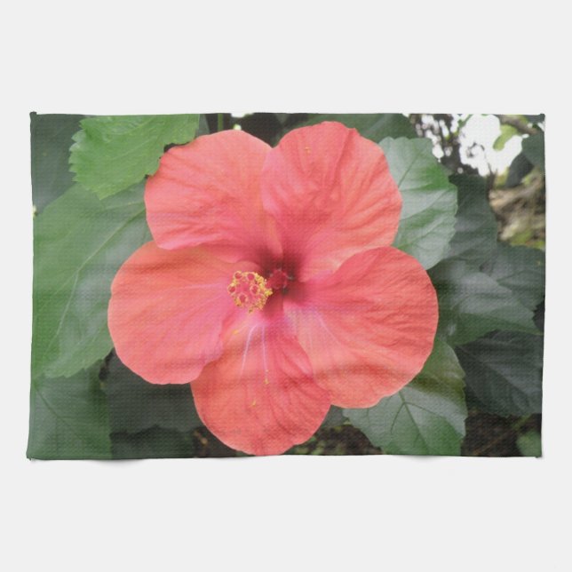 Beautiful Orange Hibiscus Flower Kitchen Towel (Horizontal)
