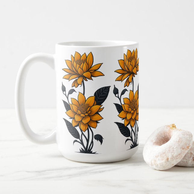 Beautiful Orange Jasmine Flower Coffee Mug (With Donut)