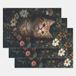 Beautiful Orange Kitten with Wildflowers Decoupage Wrapping Paper Sheets
