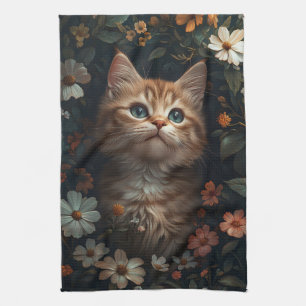 Beautiful Orange Kitten with Wildflowers Kitchen Towel