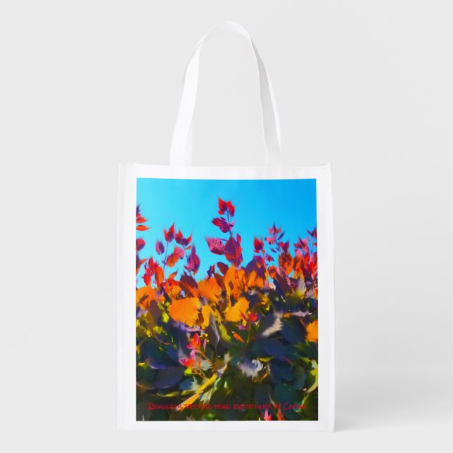 Beautiful orange leaves reaching the blue sky! grocery bag (Front)