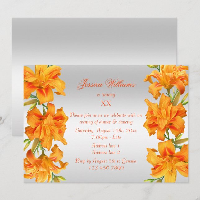 Beautiful Orange Lilies Floral Birthday Invitation (Front/Back)