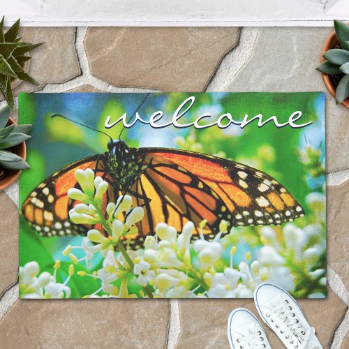 Beautiful Orange Monarch Butterfly Photo Welcome Doormat