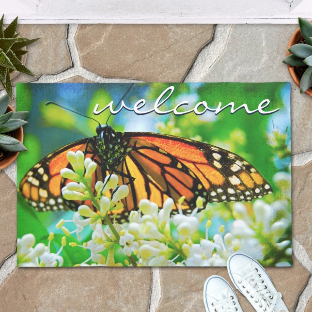 Beautiful Orange Monarch Butterfly Photo Welcome Doormat (Creator Uploaded)