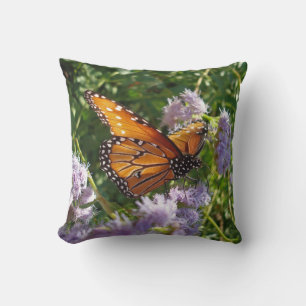 Beautiful Orange Monarch Butterfly with Flowers Throw Pillow