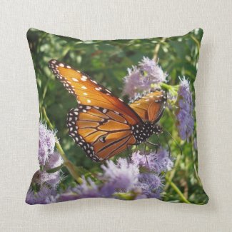 Beautiful Orange Monarch Butterfly with Flowers Throw Pillow