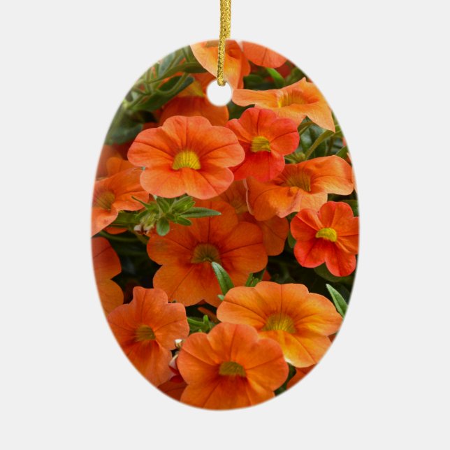 Beautiful orange petunia flowers ceramic ornament (Front)