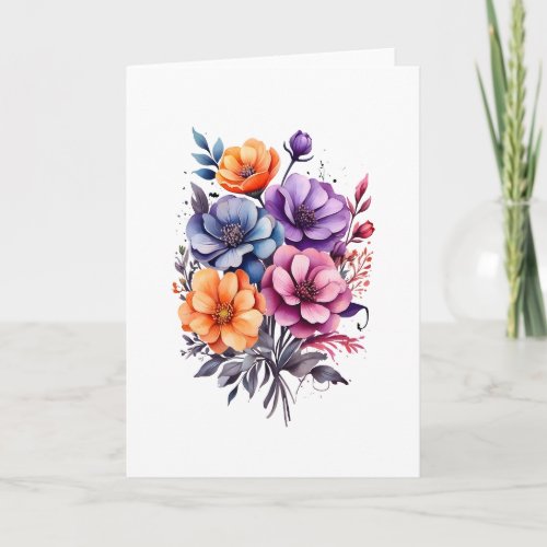 Beautiful Orange Pink Blue Purple Flowers Blank Card
