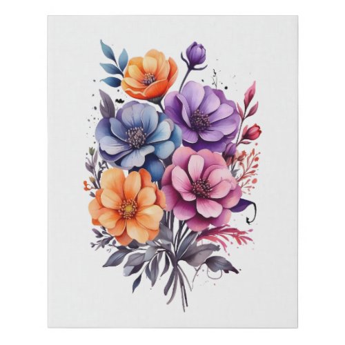 Beautiful Orange Pink Blue Purple Flowers  Faux Canvas Print