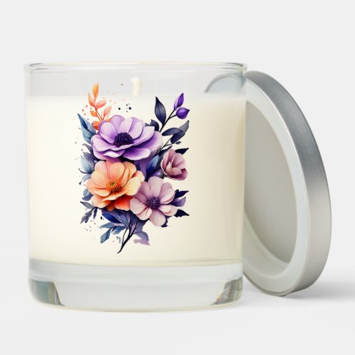 Beautiful Orange Pink Purple Green Flowers Scented Candle