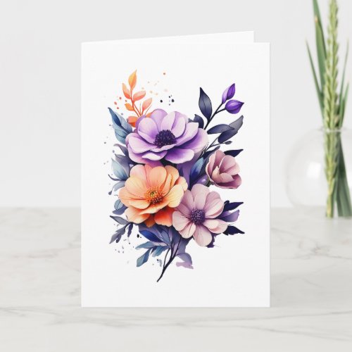 Beautiful Orange Purple Beige Flowers Blank  Card