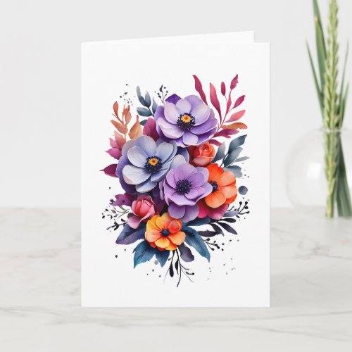 Beautiful Orange Purple Blue Flowers Blank  Card