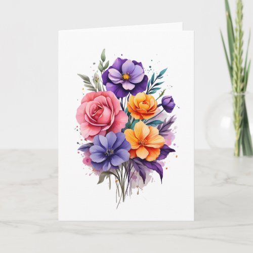 Beautiful Orange Purple Blue Pink Flowers Blank Card
