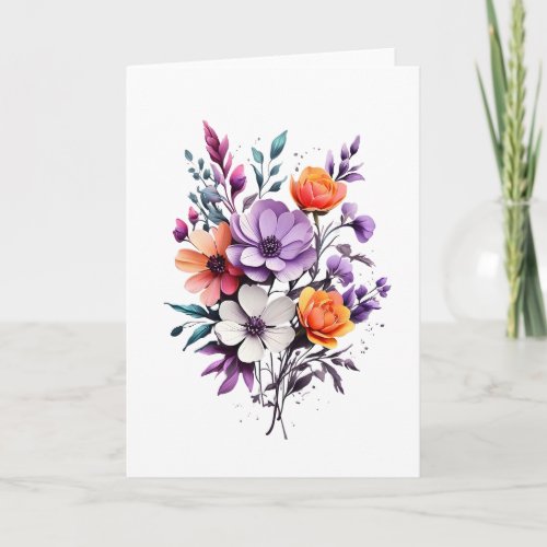 Beautiful Orange Purple White Flowers Blank  Card