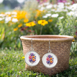 Beautiful Orange Purple White Green Floral Bouquet Earrings