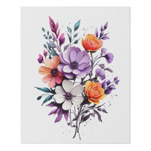 Beautiful Orange Purple White Green Flowers Faux Canvas Print