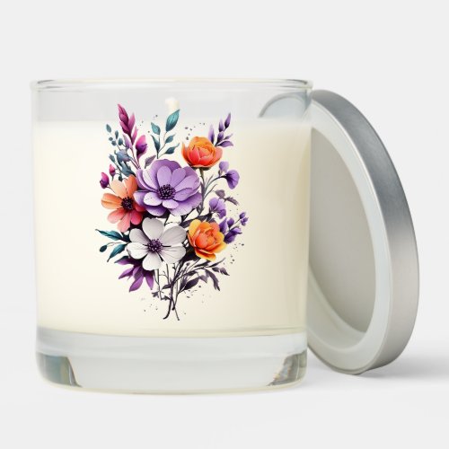 Beautiful Orange Purple White Green Flowers Scented Candle