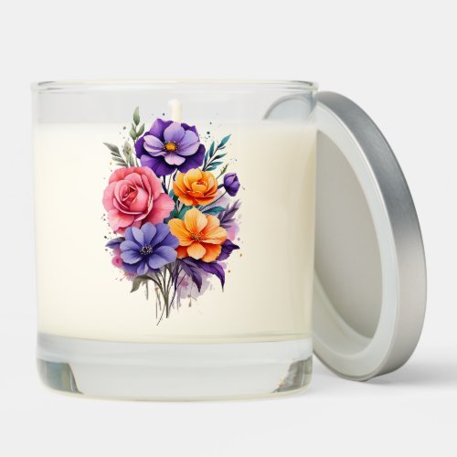 Beautiful Orange Purple White Green Flowers Scented Candle