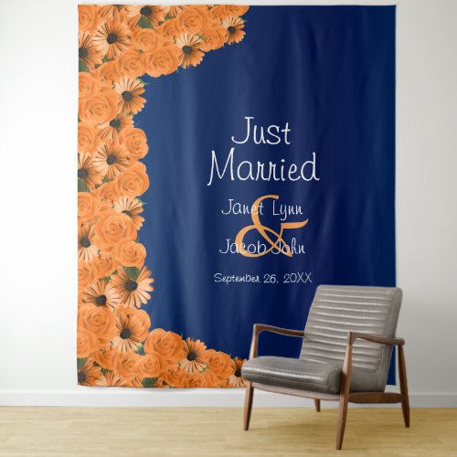 Beautiful Orange Rose and Navy Blue II Tapestry