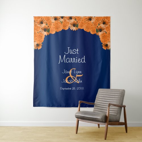 Beautiful Orange Rose and Navy Blue III   Tapestry