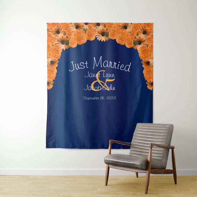 Beautiful Orange Rose and Navy Blue IV Tapestry (In Situ)